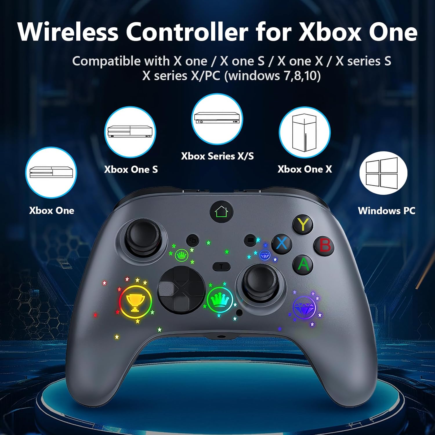 Xbox One Controller, 2.4GHz Wireless Xbox Controller with RGB LED Light, Compatible with Xbox One X/S/Series X/S /PC with 600mAh Rechargeable Built-in Battery,Dual Vibration/Turbo/Programmable-Grey