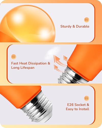 Miniatura 5 de EDISHINE Bombillas LED naranja A19 de Halloween, equivalente a 14 W, bombilla de color naranja de 100 W, bombillas de base E26 para decoración de