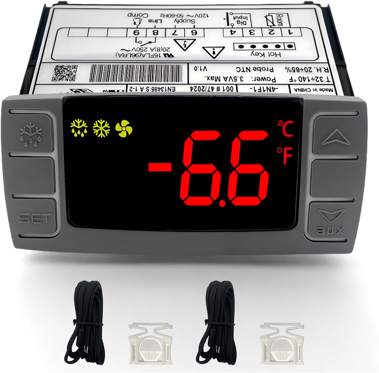 Temperature Controller XR06CX-4N1F1 for Dixell, Programmable Digital Thermostat Fit for Commercial Refrigerators/Freezer 120V 50-60Hz with Sensor Probe (XR06CX-4N1F1)