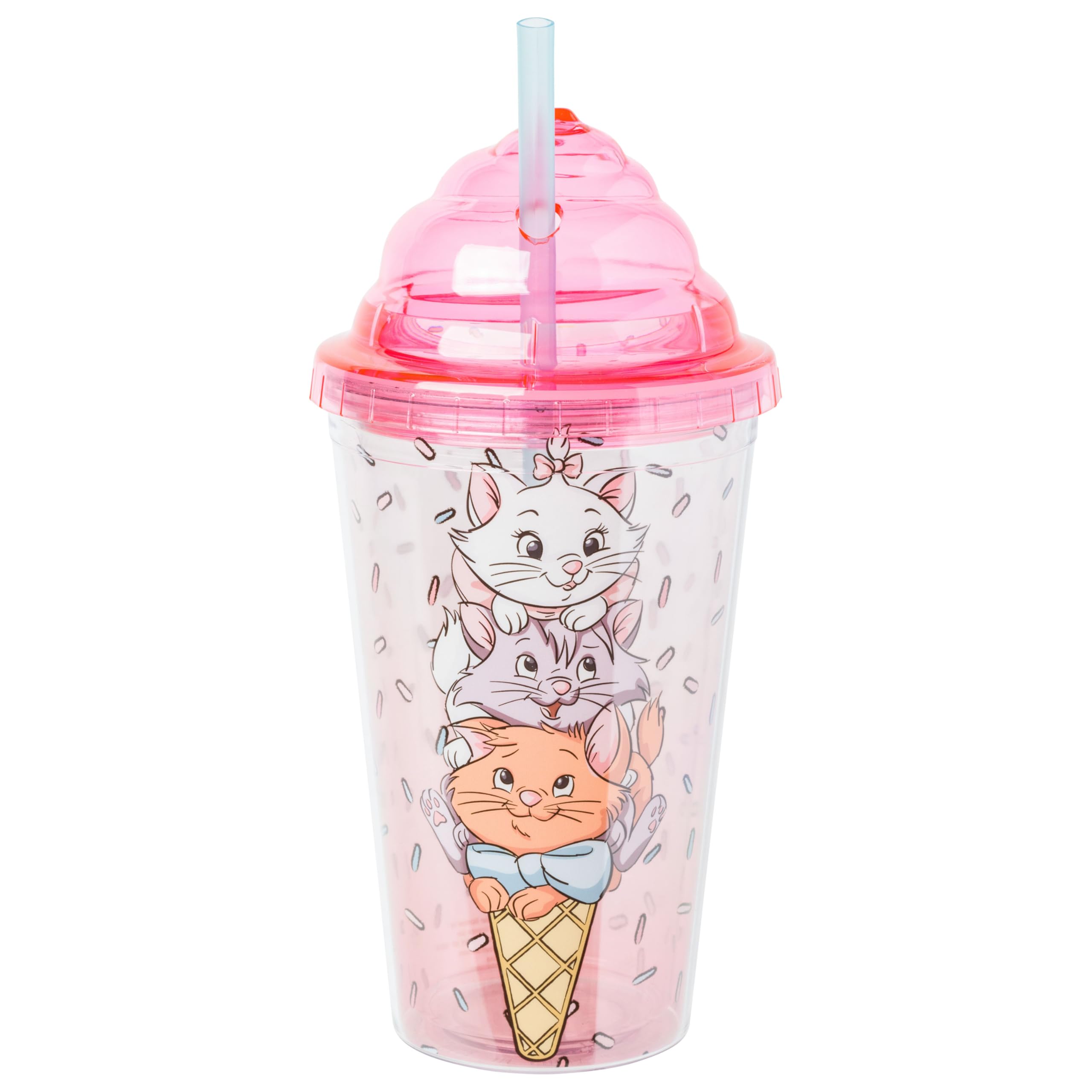 Silver Buffalo Disney The Aristocats Featuring Marie, Toulouse, and Berlioz Ice Cream with Sprinkles Shape Sculpted Cold Cup with Lid and Straw, 16 Ounces