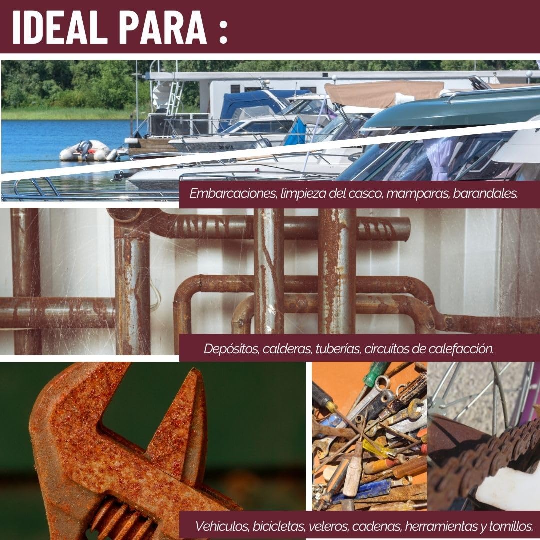 Eliminador de oxido | Desoxidante Quita oxido | Elimina Óxido y recupera el Color Original | removedor de oxido y salitre | para Embarcaciones, Automóviles y Herramientas