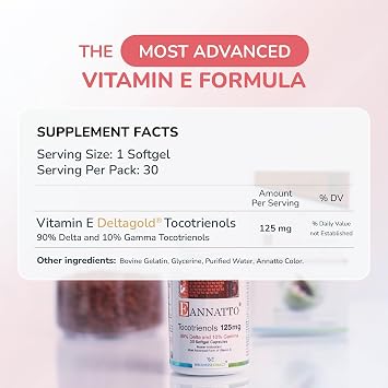 WELLNESS EXTRACT Eannatto Tocotrienols Vitamin E Supplements Tocopherol Free, Non-GMO, Gluten Free & Antioxidant 125mg 30 Softgels (Pack of 2)