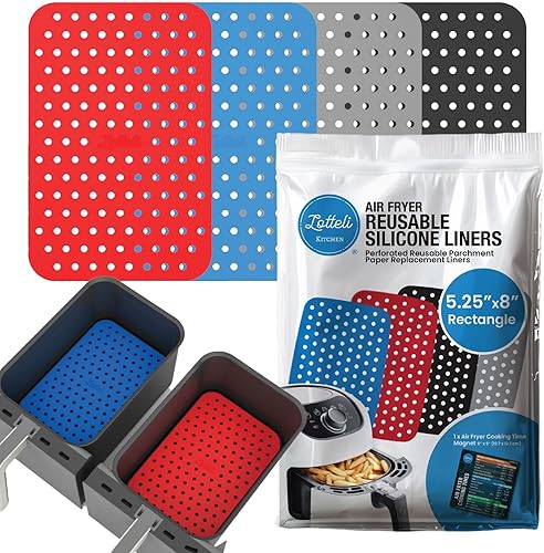 Paquete de 4 forros reutilizables para freidora de aire para freidora de doble cesta, forros rectangulares de silicona para freidora de aire - 5.25