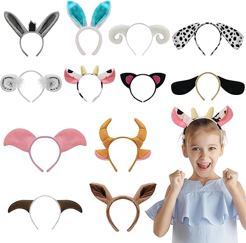 12 diademas de orejas de animales de granja a granel para niños y adultos, fiesta de cumpleaños