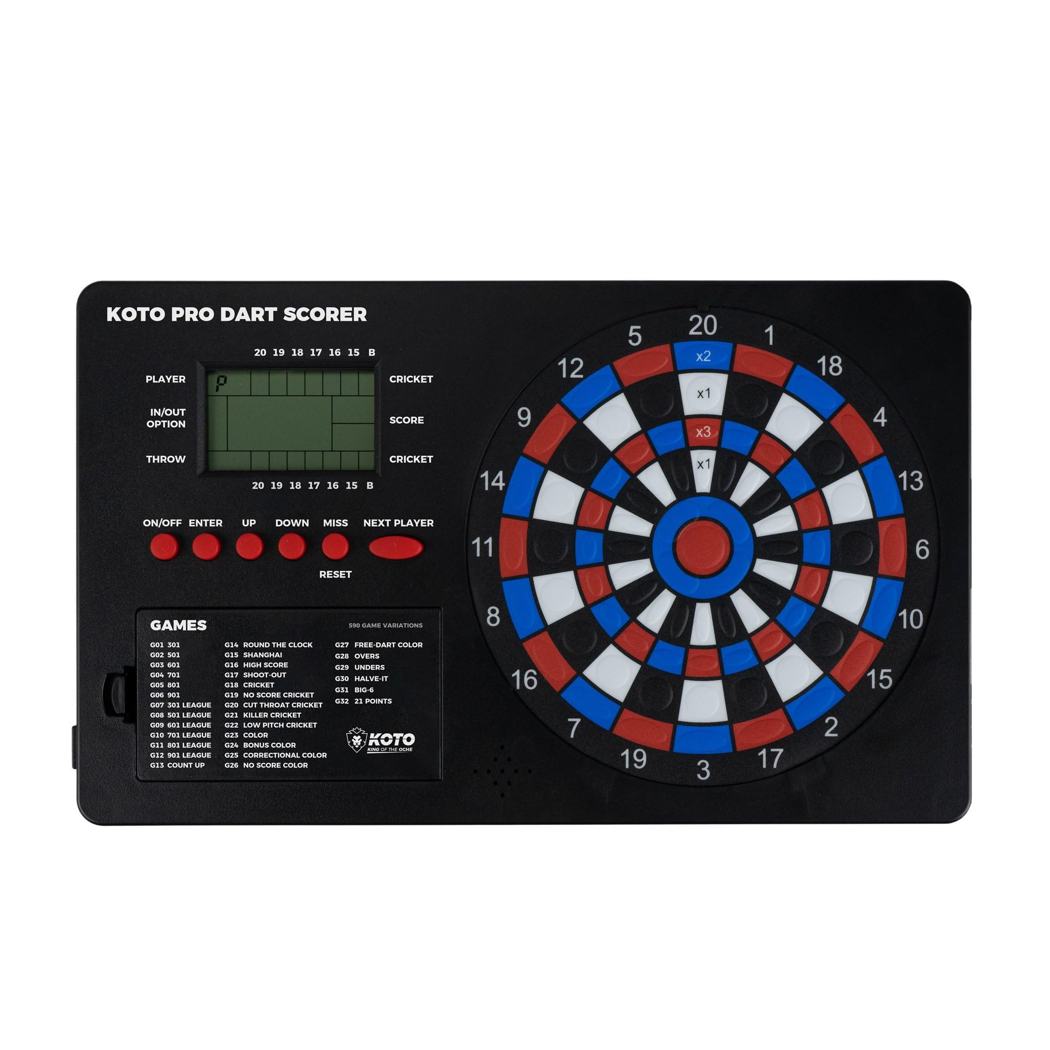 KOTO – Pro Dart Scoreboard Electronic with 32 Games, Digital LED Display & Wall Mount, Up to 8 Players, Battery Powered
