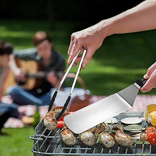 Miniatura 6 de Juego de accesorios de parrilla de parte superior plana para Blackstone y Camp Chef, juego de espátula profesional para parrilla con espátulas de
