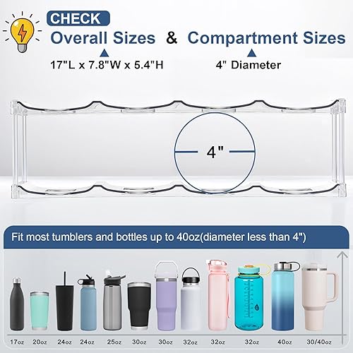 Vista 11 de LANDNEOO Soporte organizador apilable para botellas de agua, para la organización de vasos grandes de Stanley y otros, estante de plástico blanco