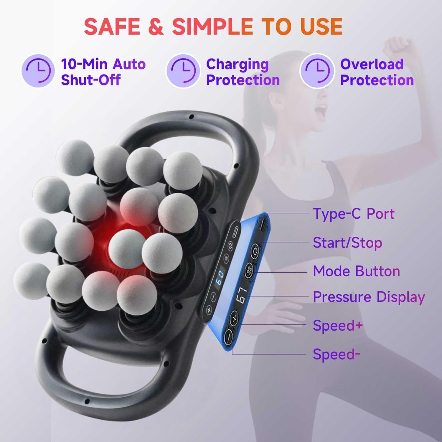 Sirrail Set di 16 pistole massaggianti per tessuti profondi, 2600 mAh, 9 modalità e 9 intensità, per casa, palestra, ufficio, viaggi, nero