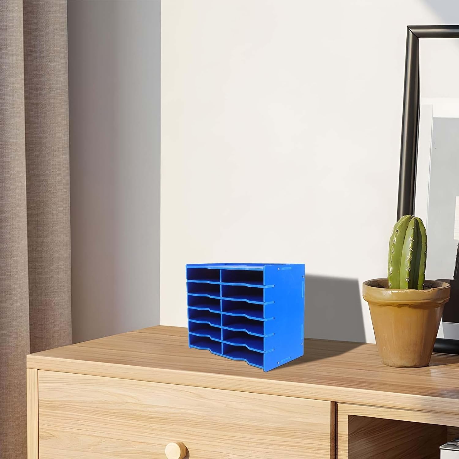 Desktop Phone Holder Stand and Side Desk Organizer with Sturdy Plastic Material and Easy Installation, Stylish Blue Cell Phone Storage Box for Office Supplies and Remote Controls