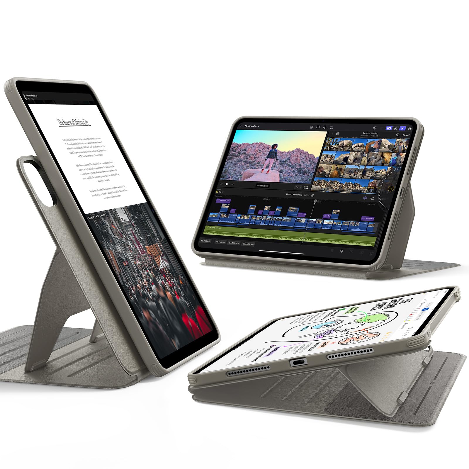 ESR for iPad Pro 11 inch Case (2024, M4), Rotating Case with Removable Magnetic Cover, Adjustable Portrait/Landscape Stand with Raised Screen View, 9 Standing Angles, Shift Series,Titanium-image-21