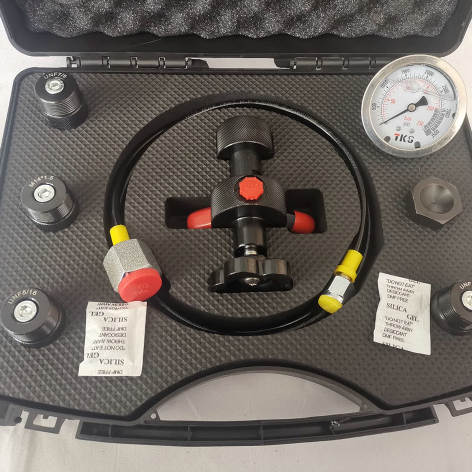 Kit de prueba de presión hidráulica 0-250 BAR Manómetro hidráulico con manguera de carga de 6,56 pies/2 m para carga de nitrógeno Kit de prueba de presión del acumulador hidráulico