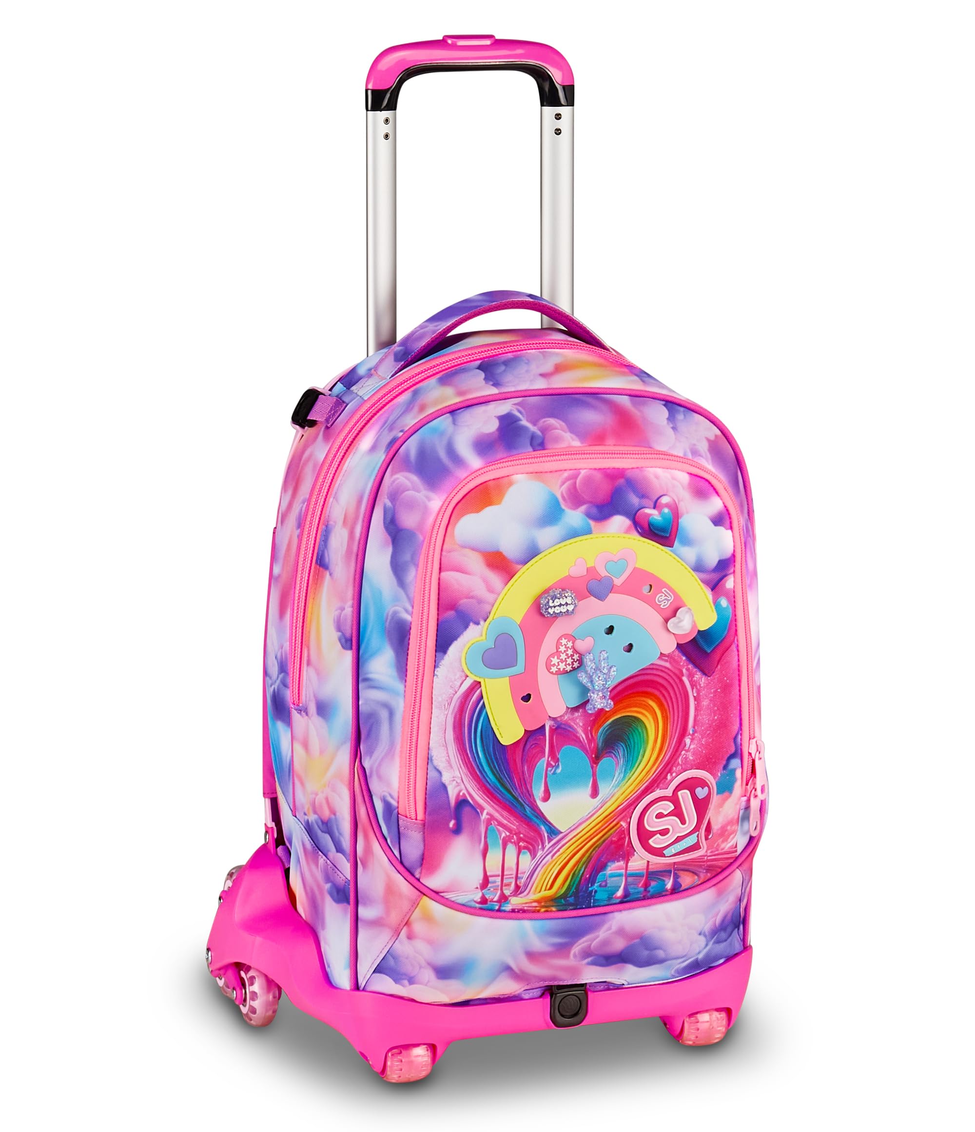 SJ GANG STYLE JAM GANG Trolley Jack 8 ruote JOYFUL PINS GIRL, Rosa, 34L, Scomponibile, Crossover System, 3 in 1, Spallacci a scomparsa, Tasca con pins amovibili, Scuola elementare, Bambina
