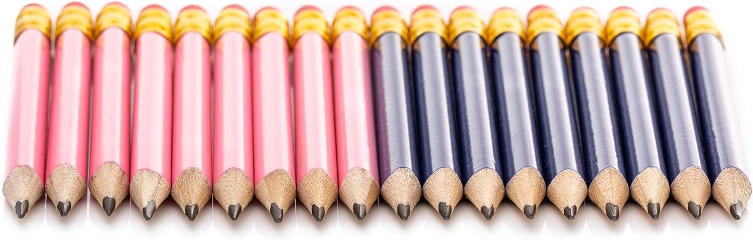 Pencil Buddies Short Triangle Golf Pencils with Erasers, 72 Pack, Small Grip for Preschool, School and Kindergarten Students, Kid’s Writing and Drawing School Supplies, 2 Sharpeners