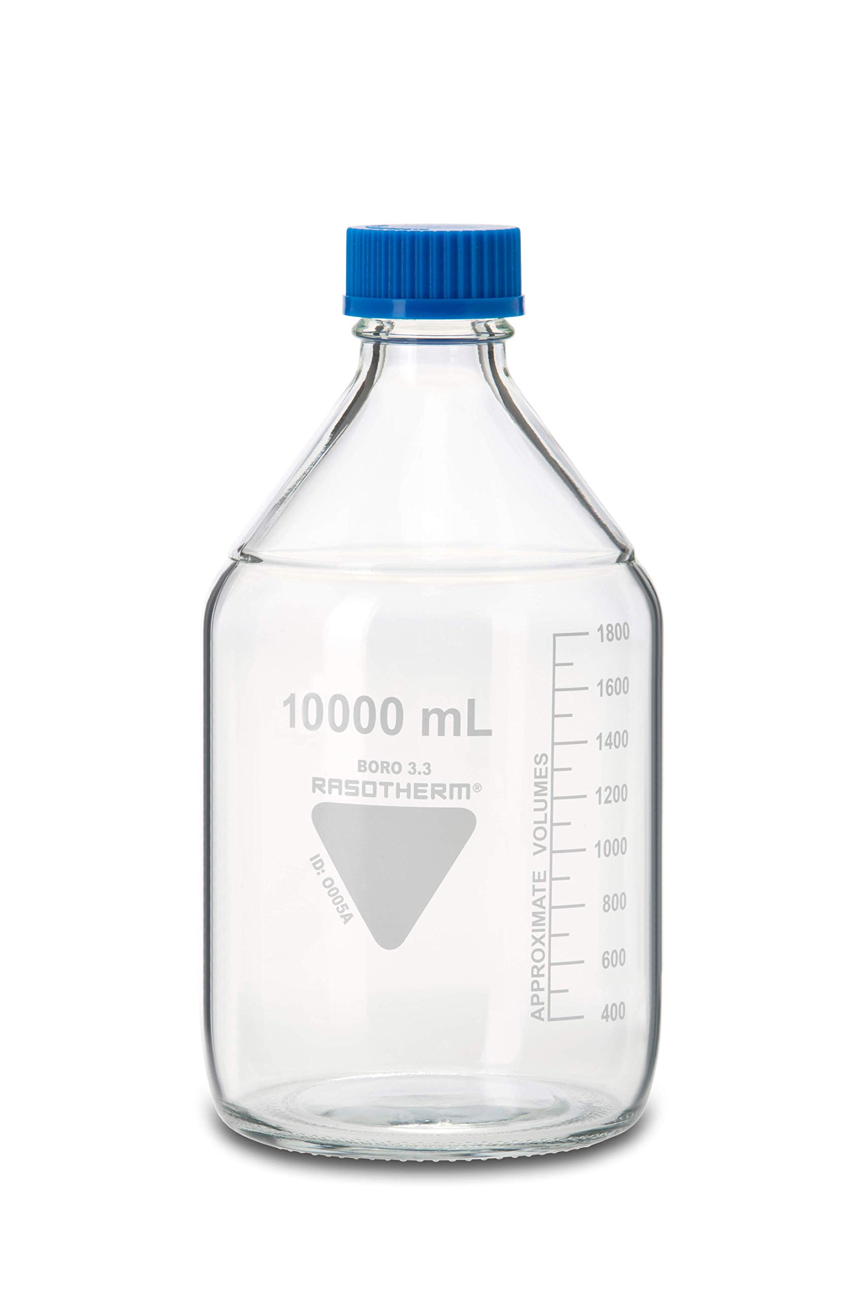 Rasotherm Botellas de laboratorio Boro 3.3, tapón de rosca azul, rosca GL45, capacidad de 10000 ml