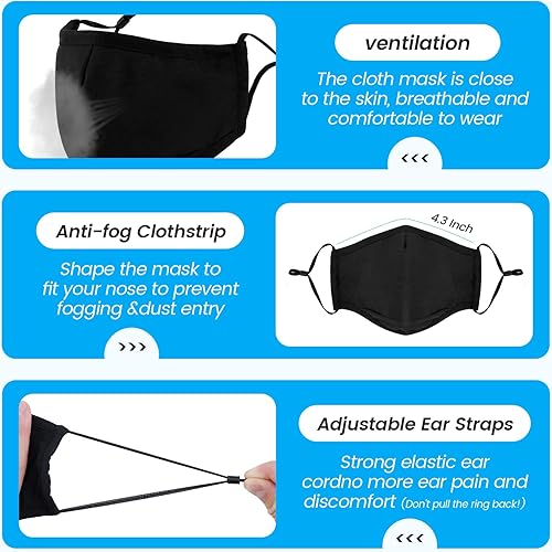 Miniatura 3 de Mascarilla facial de tela de 3 capas, lavable, reutilizable y transpirable, con bucles ajustables de protección para los oídos, para mujeres y