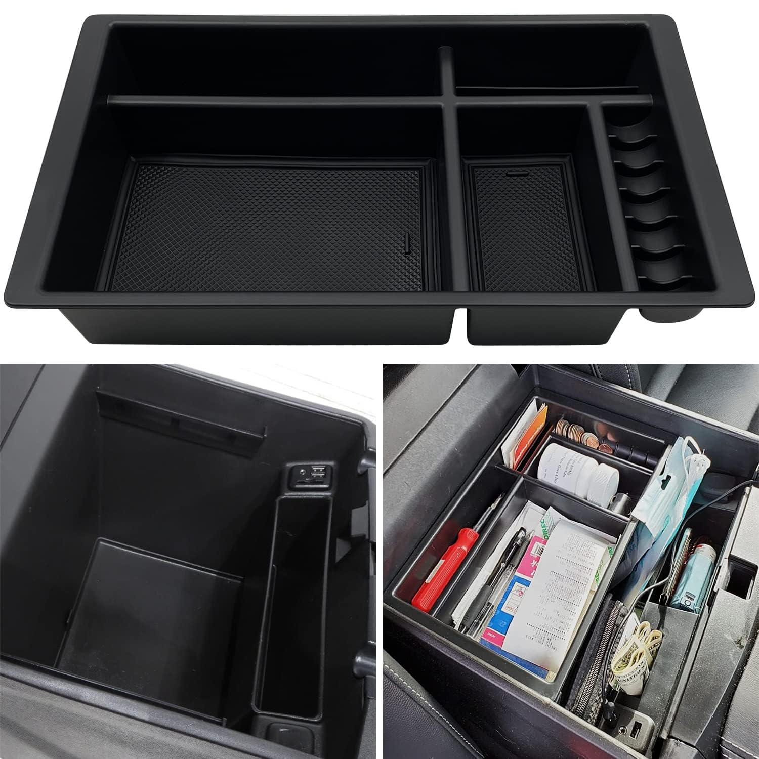 EVTIME Center Console Organizer Compatible with 2015-2020 Chevy Yukon Tahoe Suburban and 2014-2018 GMC Sierra Silverado Tray Accessories Armrest Storage-Full Console w/Bucket Seats ONLY