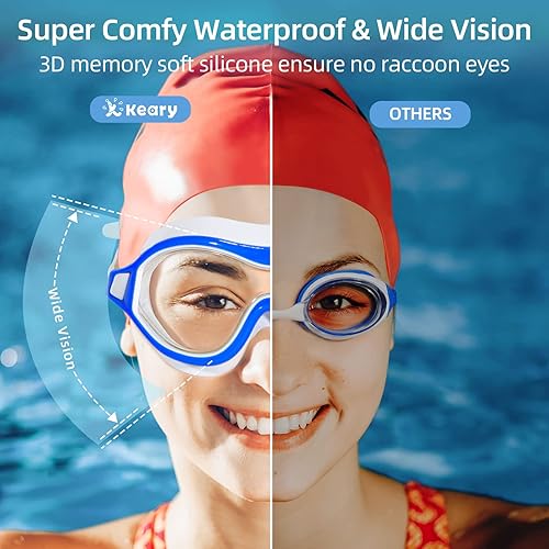 Miniatura 3 de Keary Paquete de 2 gafas de natación para adultos y jóvenes con junta de silicona suave, protección UV antivaho sin fugas, gafas de visión clara