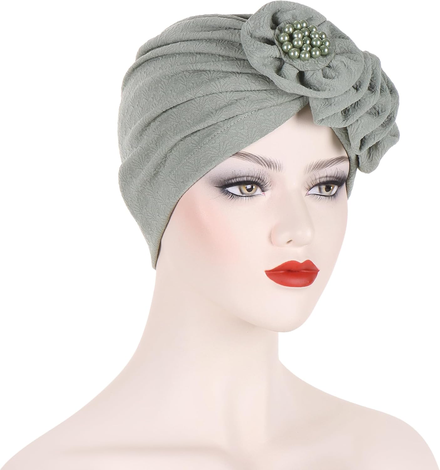 YYAOJHAO Women Turban Flower Caps - Elastic Beaded Solid Headwrap Chemo Beanies Cancer Headwear Hats for Hair Loss Cover - Image 3