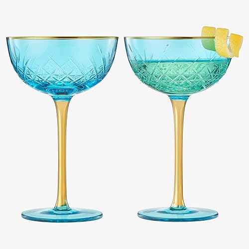 Vista 26 de Vintage Art Deco Coupe for Champagne, Martini, Cocktails Set of 2 7 oz Classic Cocktail Glassware - Manhattan, Cosmopolitan, Sidecar, Crystal