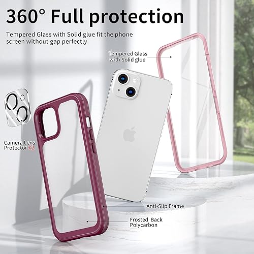 Miniatura 9 de Funda todo en uno para iPhone 13 de 6.1 pulgadas con MagSafe, protector de pantalla de vidrio templado 9H integrado, 2 protectores de lente de