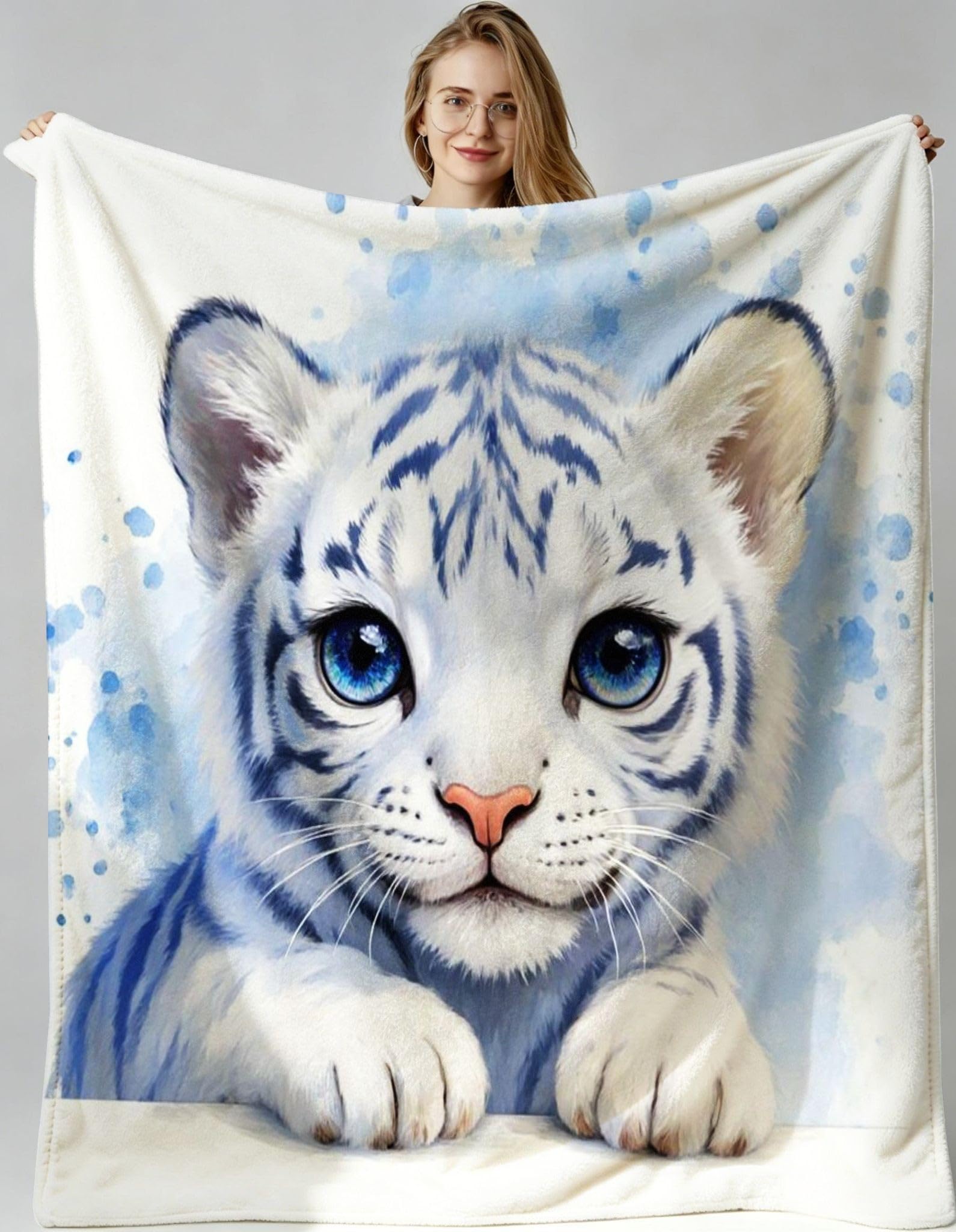 Couverture polaire tigre blanc pour cocooning dans le salon et la chambre
