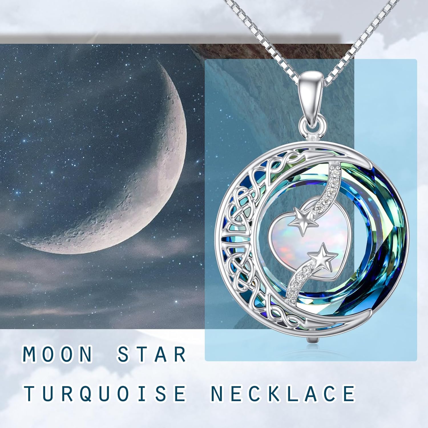 TOUPOP Birthstone Necklace 925 Sterling Silver Moon and Star Pendant with Blue Crystal Celtic Moon Jewelry Anniversary Birthday Gifts for Women Mom Wife Her - Image 4
