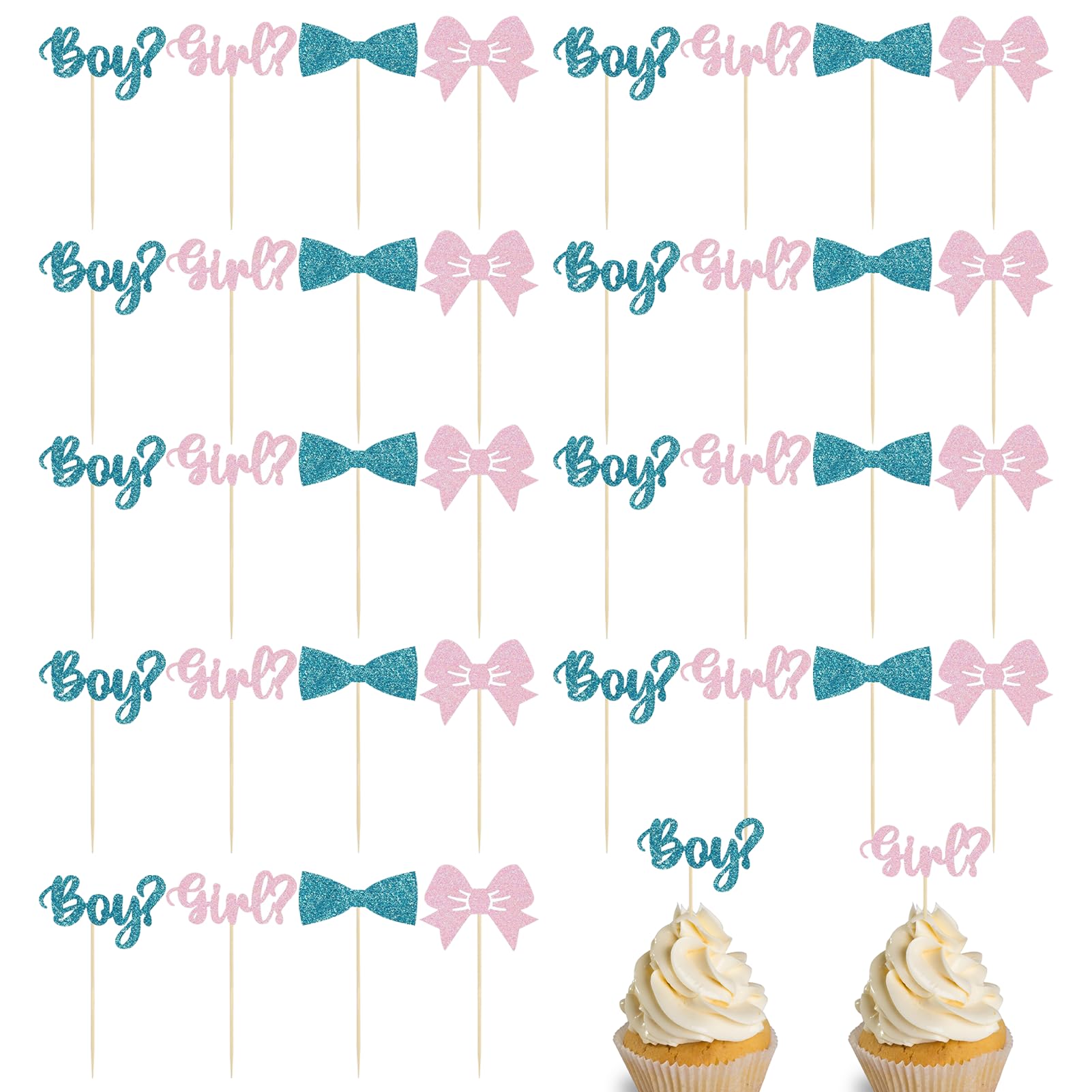 36Pcs Gender Reveal Cake Toppers Baby Shower Cupcake Toppers for Boys and Girls for Gender Reveal Baby Shower On Cakes Cupcakes Ice Cream Fruits Pies Desserts Cheese Colourful Party Cake Decor