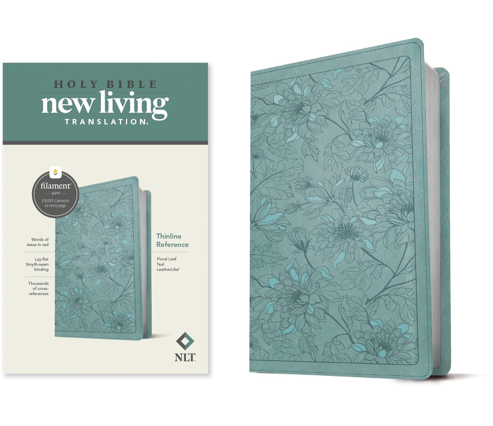 NLT Thinline Reference Bible, Filament Enabled Edition (Red Letter, Leatherlike, Floral Leaf Teal): New Living Translation, Floral Leaf Teal, Leatherlike, Thinline Reference Bible, Filament App
