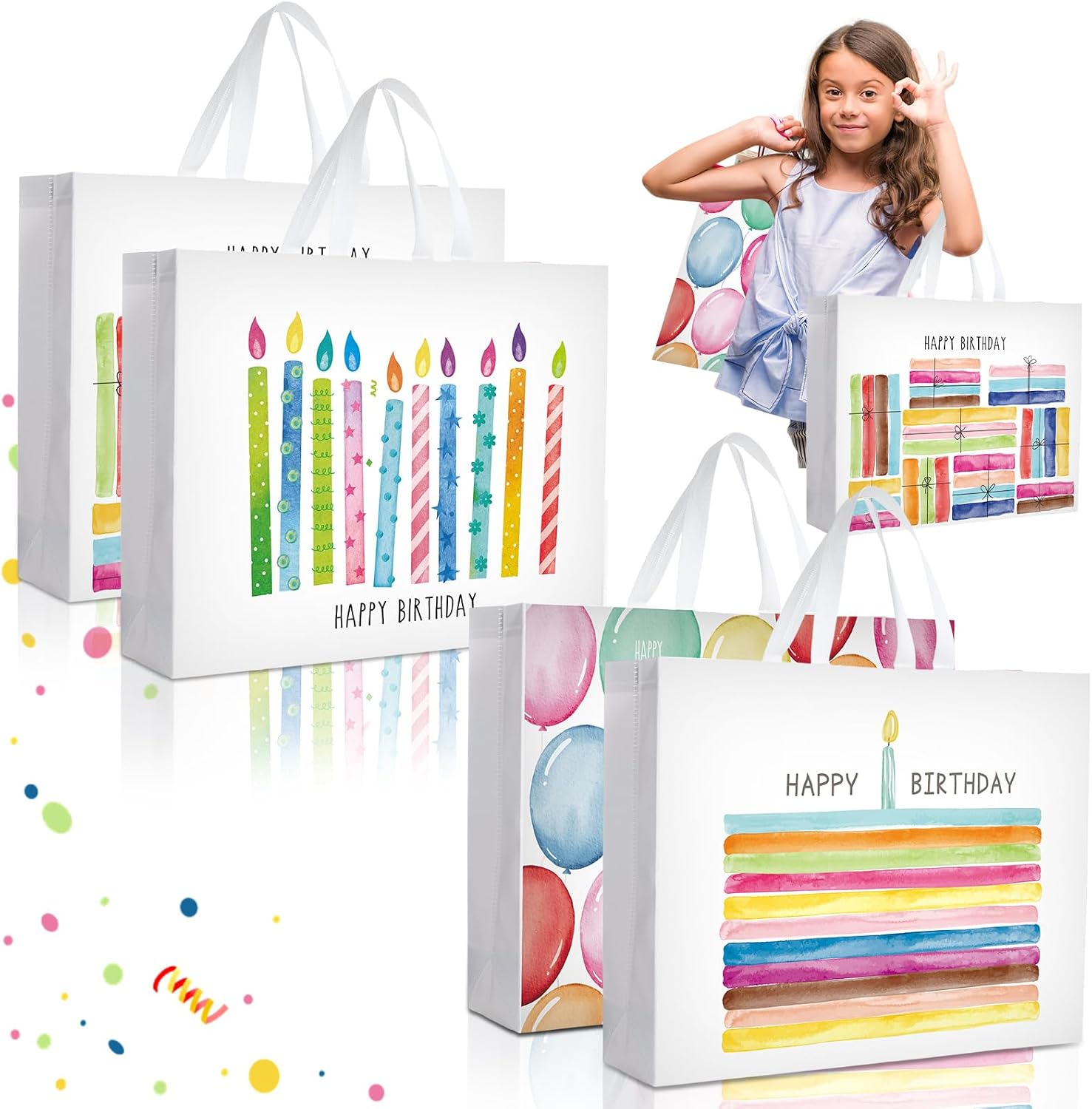 Pasimy 4 Pcs Extra Large Birthday Gift Bags Jumbo Non Woven Tote Bags