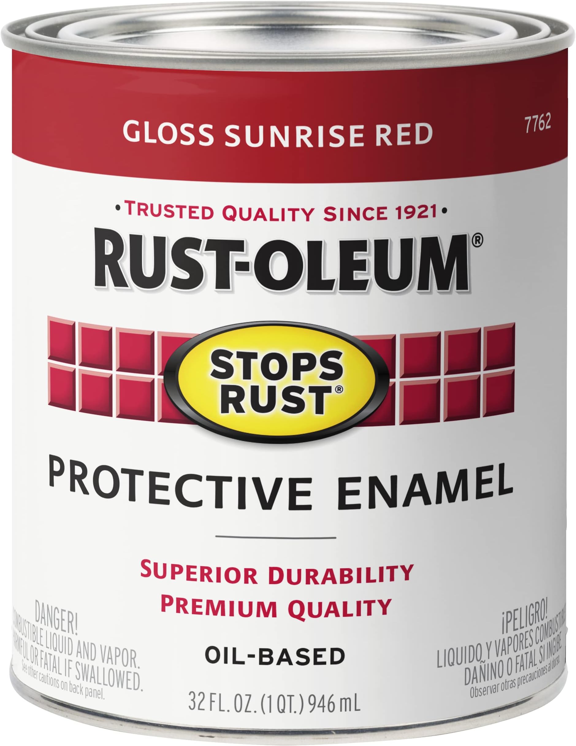 Rust-Oleum 7762502 Stops Rust Brush On Paint, Quart, Gloss Sunrise Red, (Pack of 1)