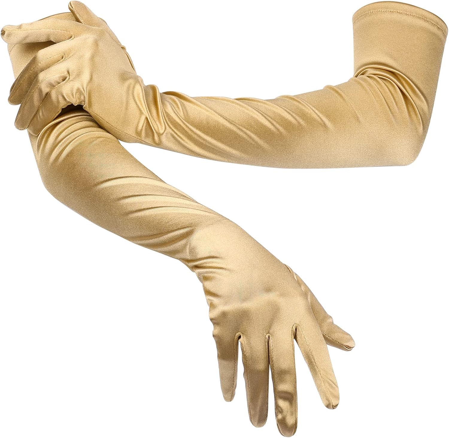 SAVITA Long Elbow Satin Gloves, Stretchy 21inch 1920s Opera Gloves for Evening Dancing Parties