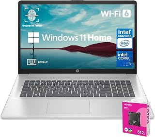Essential 2025 Laptop, 17.3" FHD, CORE 7 (Beats i7 1355), 64GB RAM, 1TB SSD, FP Reader, Backlit KB, Webcam, Wi-Fi 6, Windows 11 Home, Silver, Bundle with ADATA 512GB External SSD
