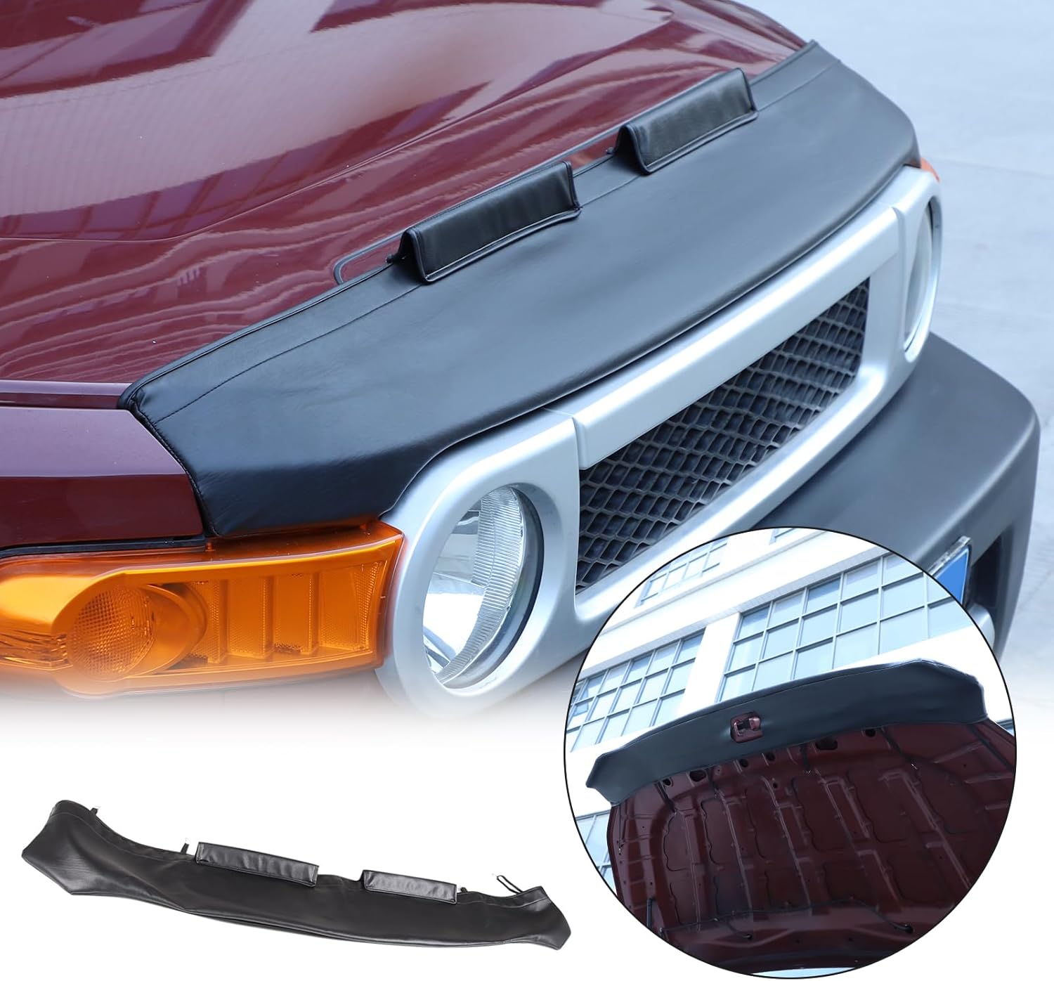Car Bonnet Hood Bra，Engine Cover Protective Cover Compatible with Toyot@ FJ Cruiser 2007-2021 Bonnet Hood Bra Protective Cover，Car Engine Cover Bra Decoration Cover