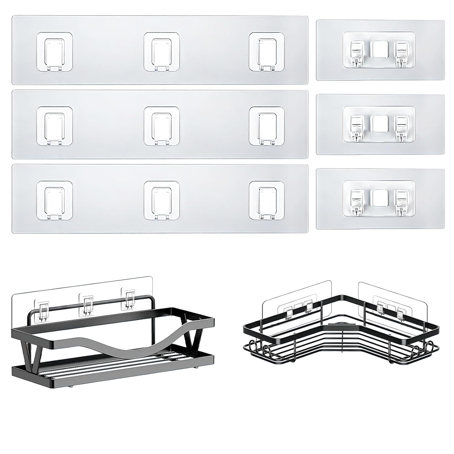 HOREAKHJ Shower Caddy Adhesive Replacement Hooks Strong Waterproof Strips No Drilling for Bathroom Shelves Kitchen Racks and Soap