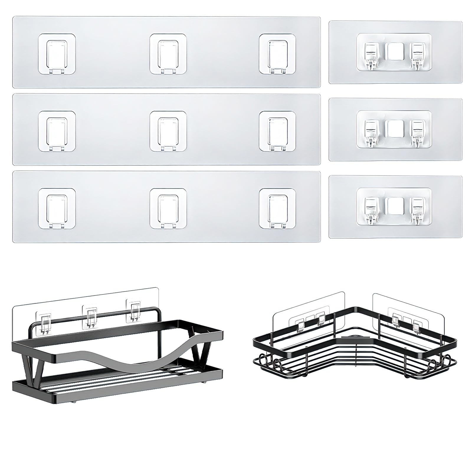 HOREAKHJ Shower Caddy Adhesive Replacement Hooks Strong Waterproof Strips No Drilling for Bathroom Shelves Kitchen Racks and Soap