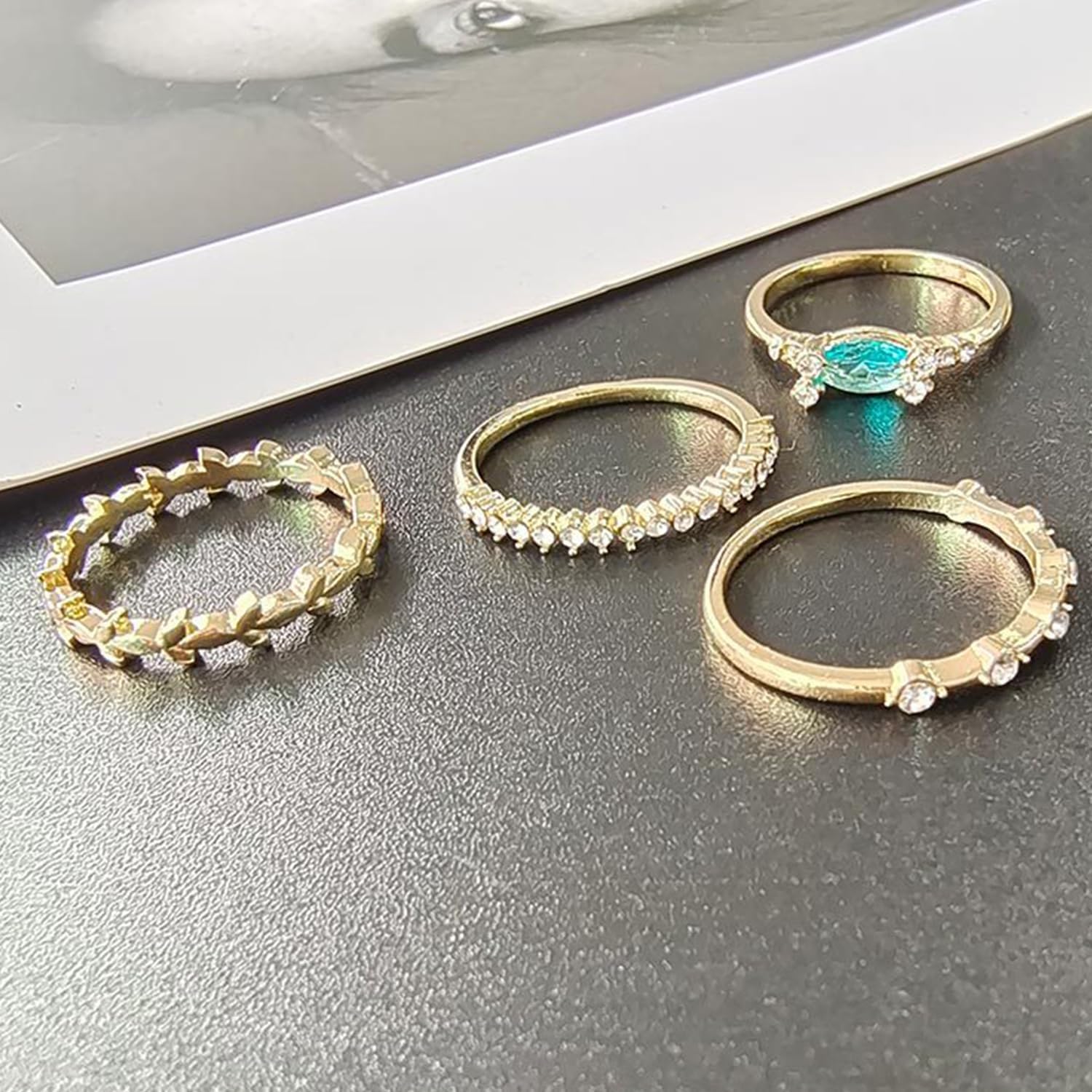 Aktully Dainty Gold Rings Set for Womem 14k Gold Plated Stacking Band Rings Cubic Zirconia Stackable Rings Wedding Rings for Women Aesthetic Jewelry Size 7-11 - Image 5