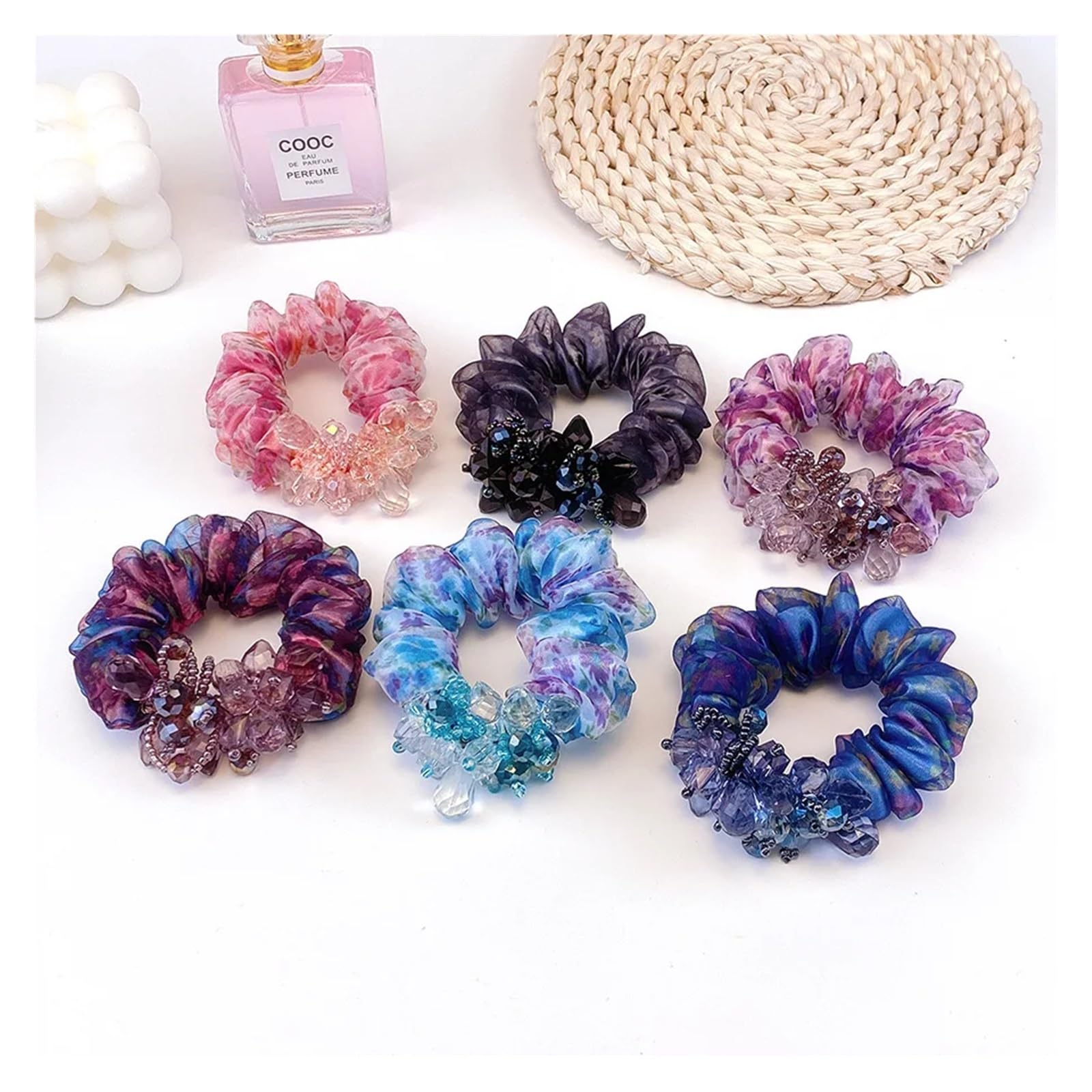 Coleteros Pelo Mujer 1 banda for el cabello de organza, hilo seda, tela cristal, tocado flores, cuerda goma elástica for for niña(B purple)