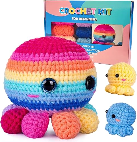 FLATRI Kit de ganchillo para principiantes, kit de animales de ganchillo con instrucciones paso a paso y tutoriales en video, kits de inicio de
