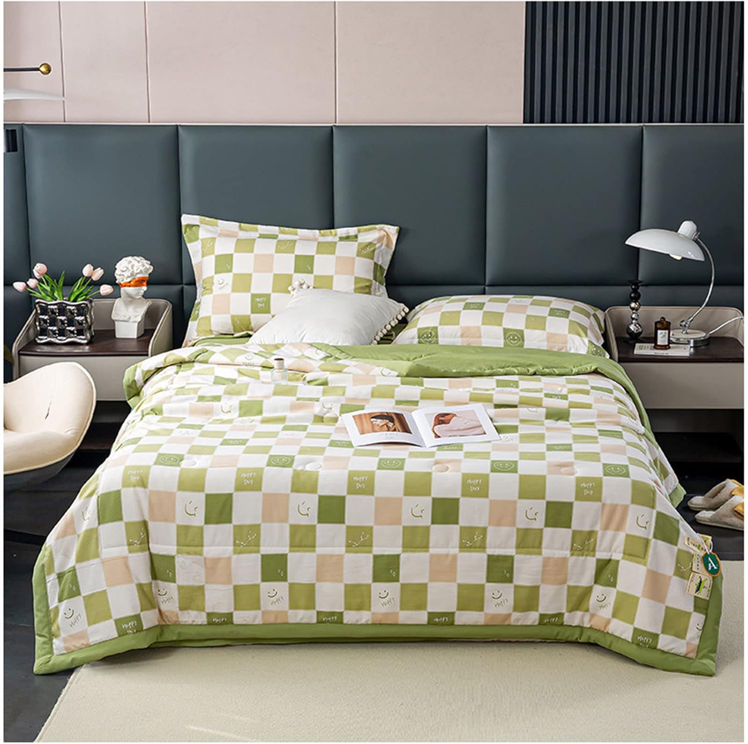 Floral Bedding Comforter Queen Thin Quilt Summer Lightweight Comforter, Cotton Linen Double Layer Yarn Fabric, Soft Comfy Breathable Bed Blanket, Machine Washable,Q,220x24