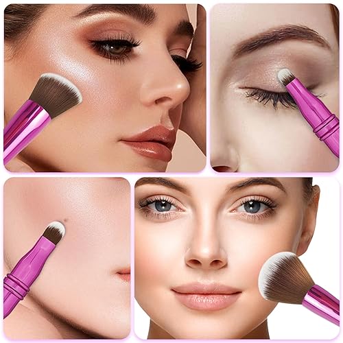 Miniatura 5 de Jilier Juego de brochas de maquillaje 4 en 1 con soporte para brochas de maquillaje de viaje, brochas de maquillaje de viaje con estuche, pinceles