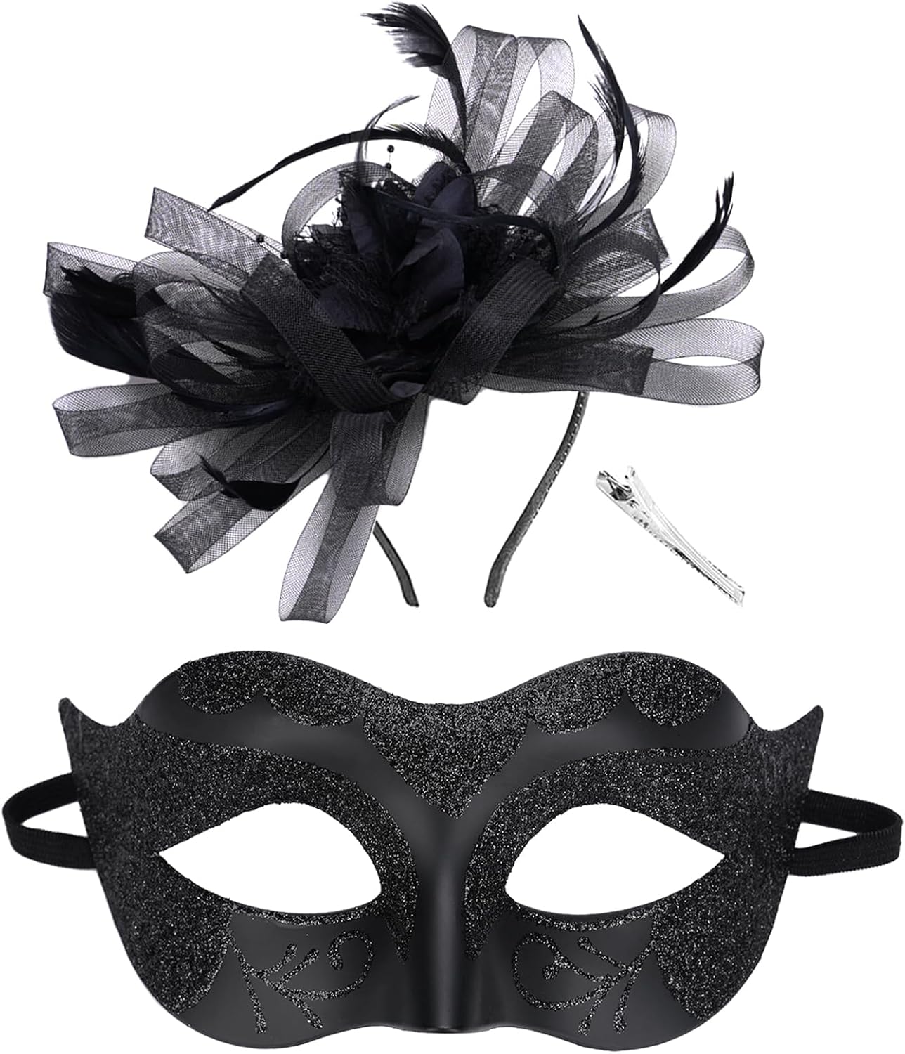 2026 Venetian Masquerade Mask for Women - 1950s Carnival Masks with Removable Feather Flower Hair Clip - Image 9