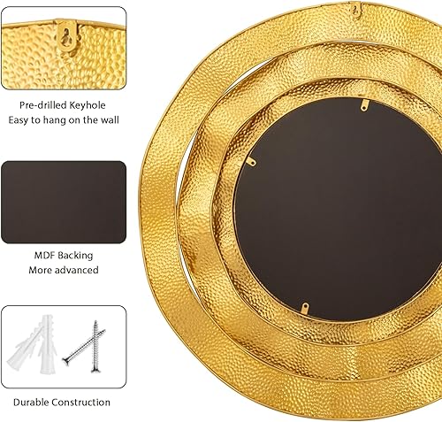 Miniatura 7 de Fobule Espejos de pared decorativos redondos grandes de 30 pulgadas, espejos circulares colgantes envejecidos de bronce antiguo, decoración de pared