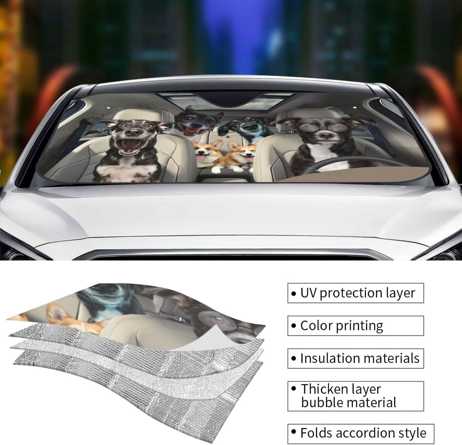 BSAITE car Windshield Sun Shade Accessories Truck SUV Resistant Sun Foldable in Easy to Carry Dogs Driving -Small, 51'' X 27.5'' (zn-56)