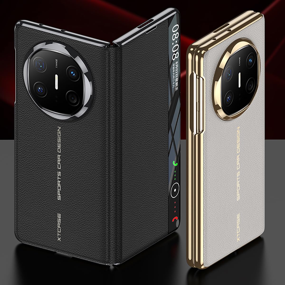 COQUE Skórzane etui z klapką do Huawei Mate X6, ukryty pierścień magnetyczny galwanizacja osłona okna, składane etui na telefon do Huawei Mate X6 - czarne