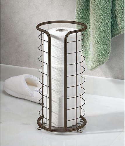 Miniatura 6 de mDesign - Soporte de metal para papel higiénico con 3 rollos de papel higiénico para cuarto de baño o sala de polvo, Metal, Cromado, paquete de de 1