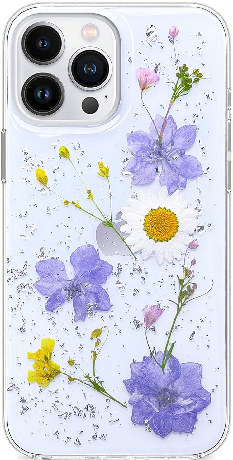 Custodia Abbery Per IPhone 13 Pro Trasparente Con Fiori Secchi E Glitter, Rosa, Morbida TPU - 4