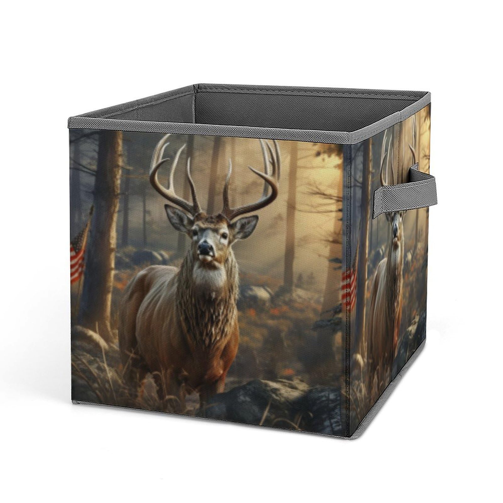 JTREHY Deer Hunting Season Printed Foldable Storage Box, 10.6 Inches Fabric Storage Box for Wardrobe, Bedroom, Utility Room
