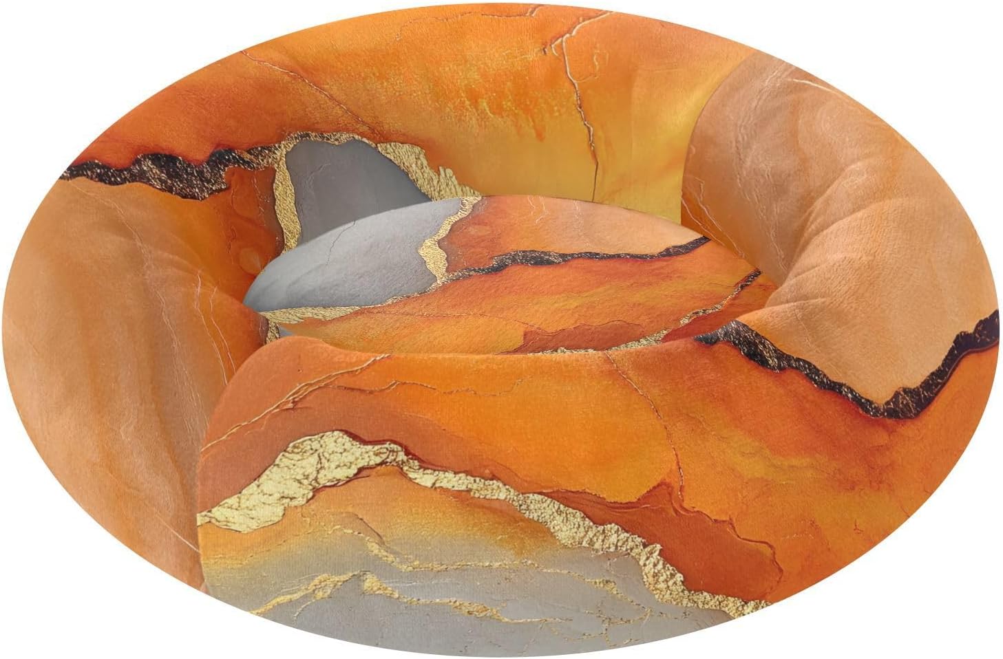 Marble Orange Gold Pet Dog Bed Anxiety Relief Dog Pillow Bed for Small Size Pets Sleeping M