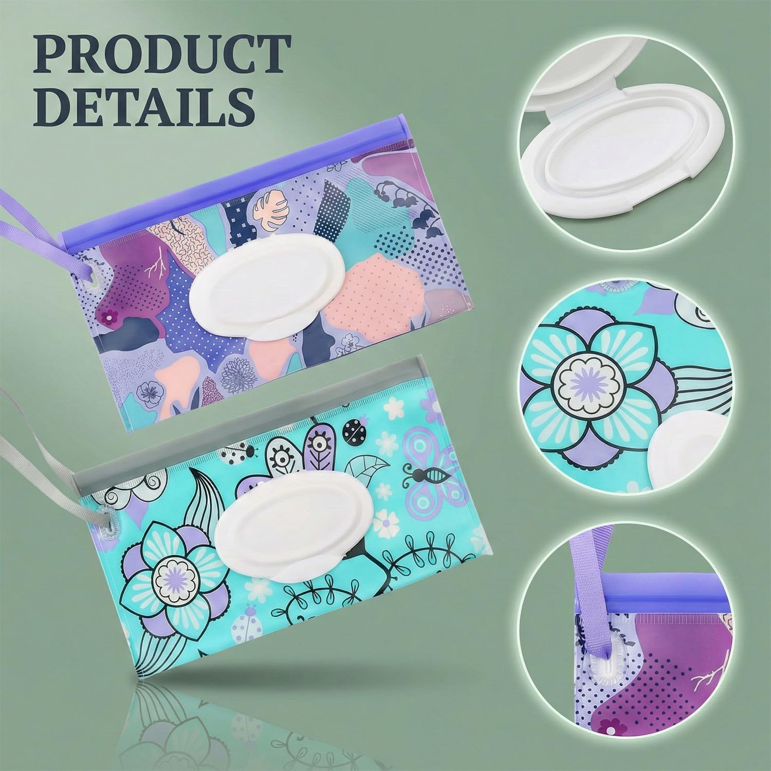 Hopzab 2 Pcs Wet Wipes Dispenser Portable Travel Baby Wipe Pouch Reusable Refillable Wet Wipes Bags with Lanyard for Baby Adult,Home Office Outdoor Camping Hiking Travel - Image 3