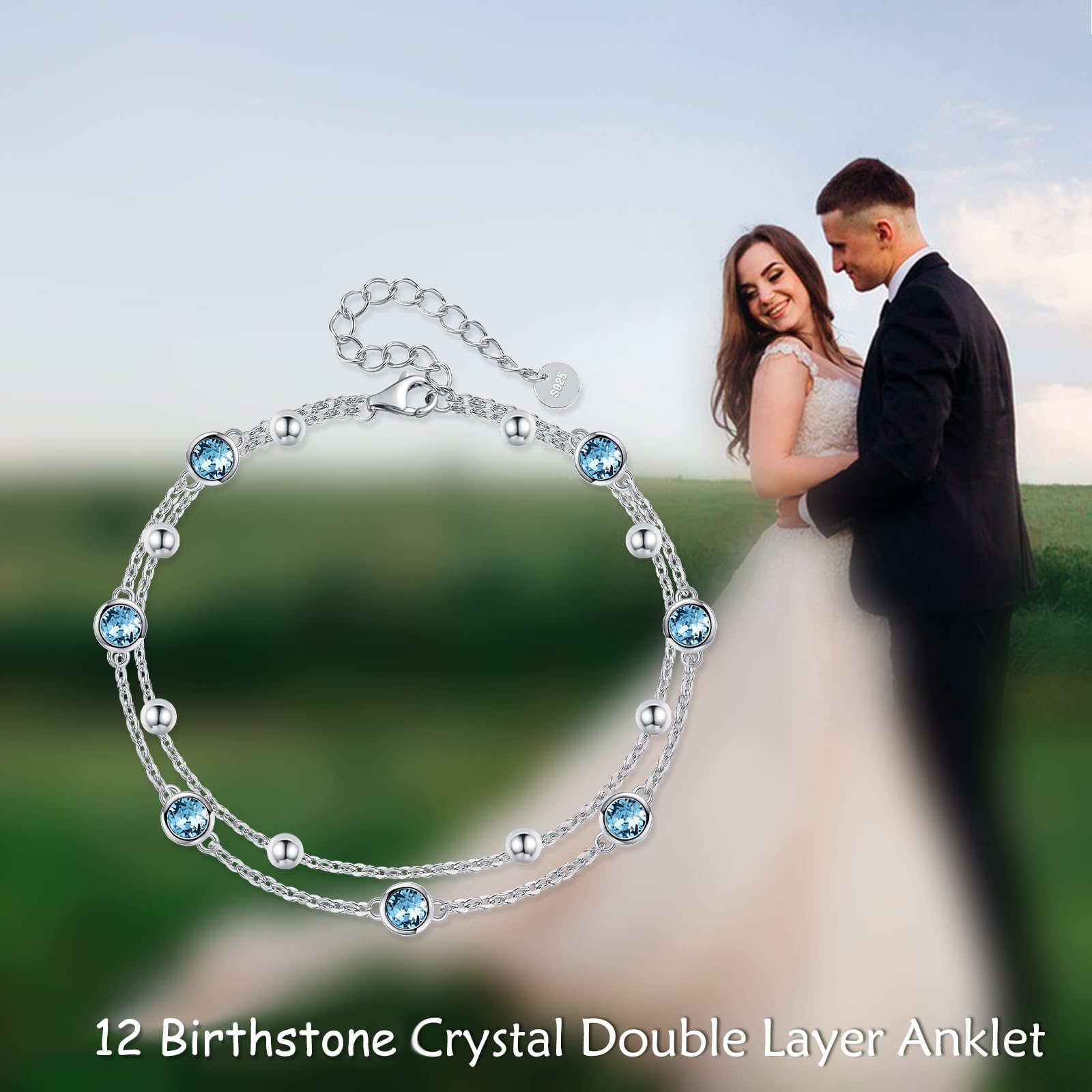 POPLYKE Cavigliera in argento Sterling 925 con pietra portafortuna e cristallo, da donna, gioiello estivo e da spiaggia